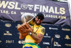 SAN CLEMENTE, CALIFORNIA - SEPTEMBER 8: Filipe Toledo of Brazil after winning the World Title at the Rip Curl WSL Finals on September 8, 2022 at San Clemente, California. (Photo by Pat Nolan/World Surf League)